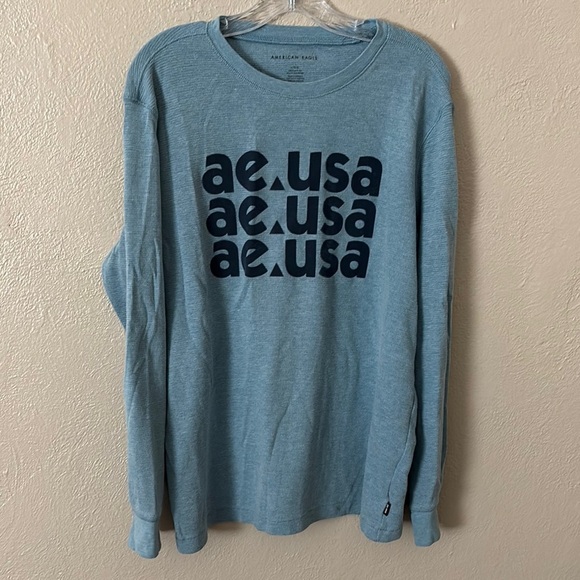 Men’s American Eagle Long-Sleeve Thermal Shirt, Blue, Large - Picture 1 of 5